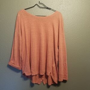 Adrienne Vittadini XL Top Pink 100% Linen Roll Tab Sleeve Back Buttons Lagenlook